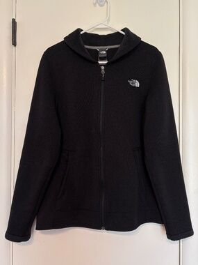 The North Face #C794 Womens Full-Zip Sweater Fleece Jacket L Black Logo Pockets